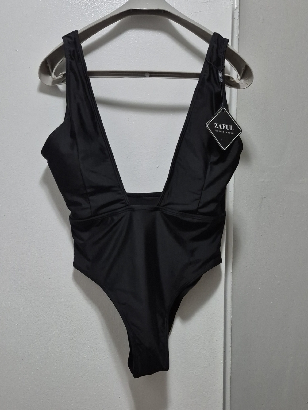 Zaful Black Plunging V One-Piece Swimsuit
